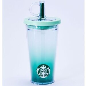 NWT Starbucks Cold Cup Road Trip Collection 16oz Aqua Gradient Tumbler Straw Lid